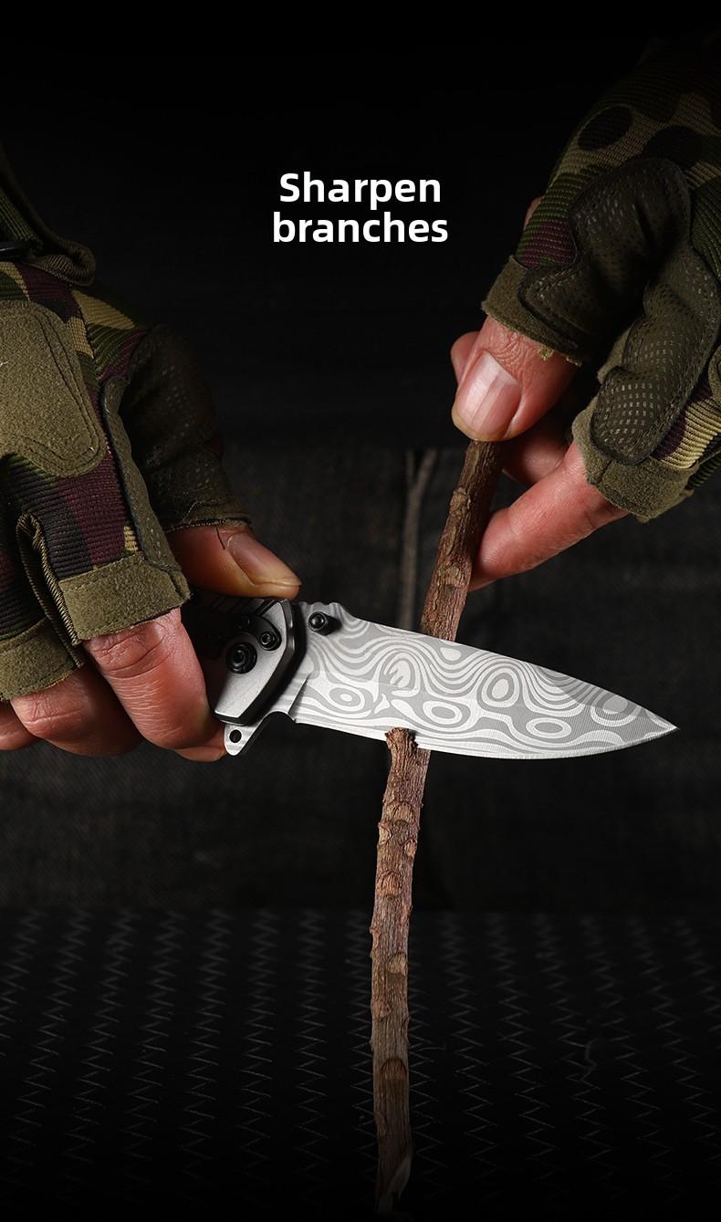 Damascus Tactical Survival Knife G10 Handle Camping Folding Knife Stainless Steel Outdoor Pocket Knife