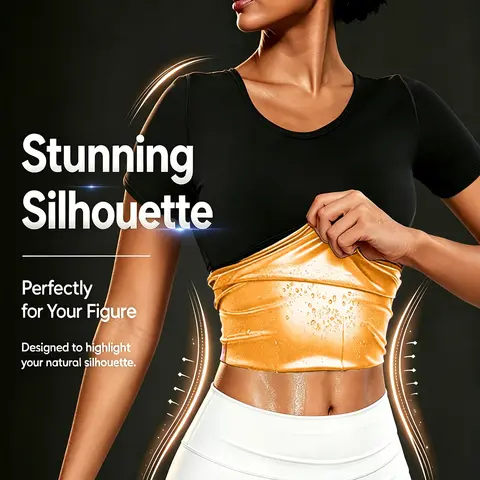 Women's Solid Color Round Neck Short Sleeve Sauna Top, Tight-fitting Sweat-wicking Crew Neck Stretch Sports Tee, Fitness Workout Gym Exercise Top for Women(Order One Size Up)