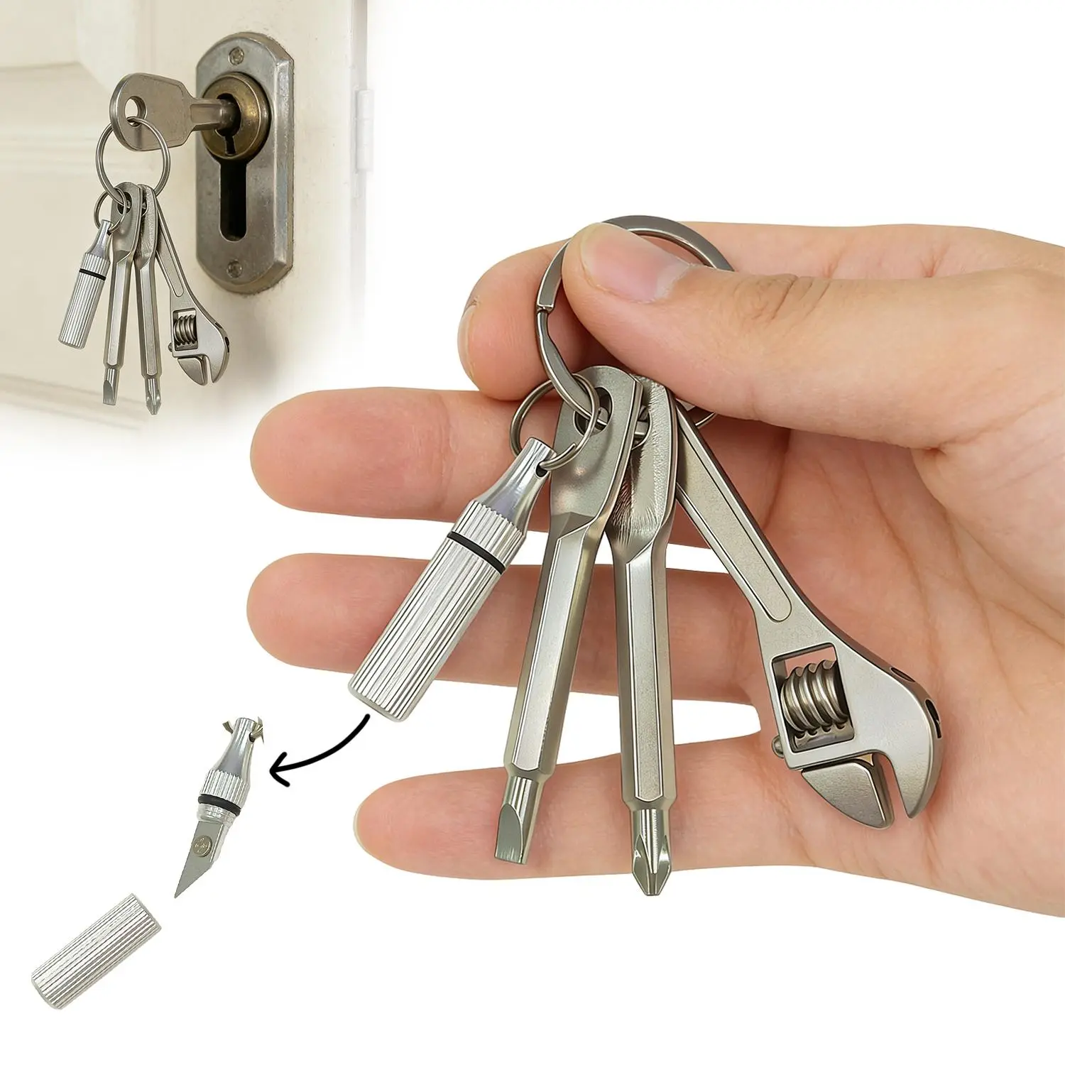 4-in-1 Pocket Mini Tool Keychain, Mini Repair Tools Pendant Keychain with Screwdriver, Wrench & Utility Knife Pendant for Dad, Father’s Day Birthday Gifts