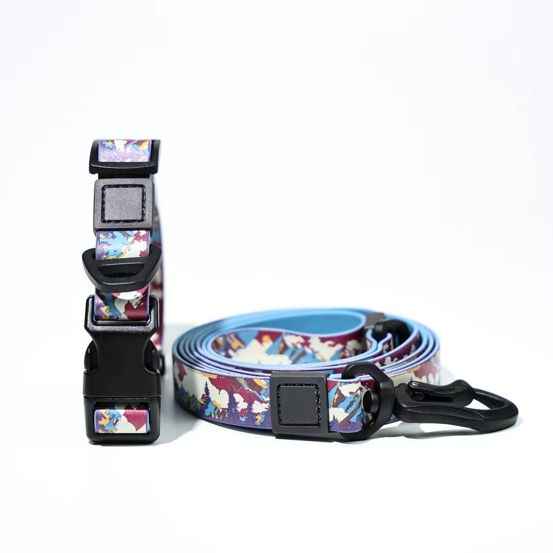 Unique Pattern Waterproof PVC Dog Leash and Collar Set for Small to Large Dogs - Trendy and Durable Pet Accessories