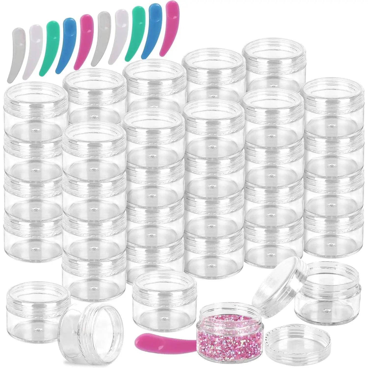 40 count Plastic  Containers with Clear , 0.5 Oz Small Makeup Sample Jars Empty Pot Containers Round Travel  Jars for Cream  Liquid Lotion Sample