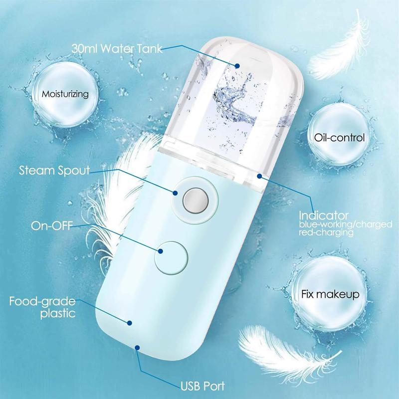 Nano Facial Steamer, Handy Mini Mister, USB Rechargeable Mist Sprayer, 30ml Visual Water Tank Moisturizing & Hydrating for Face, Daily Makeup, Skin Care, Eyelash Extensions-Blue.ms
