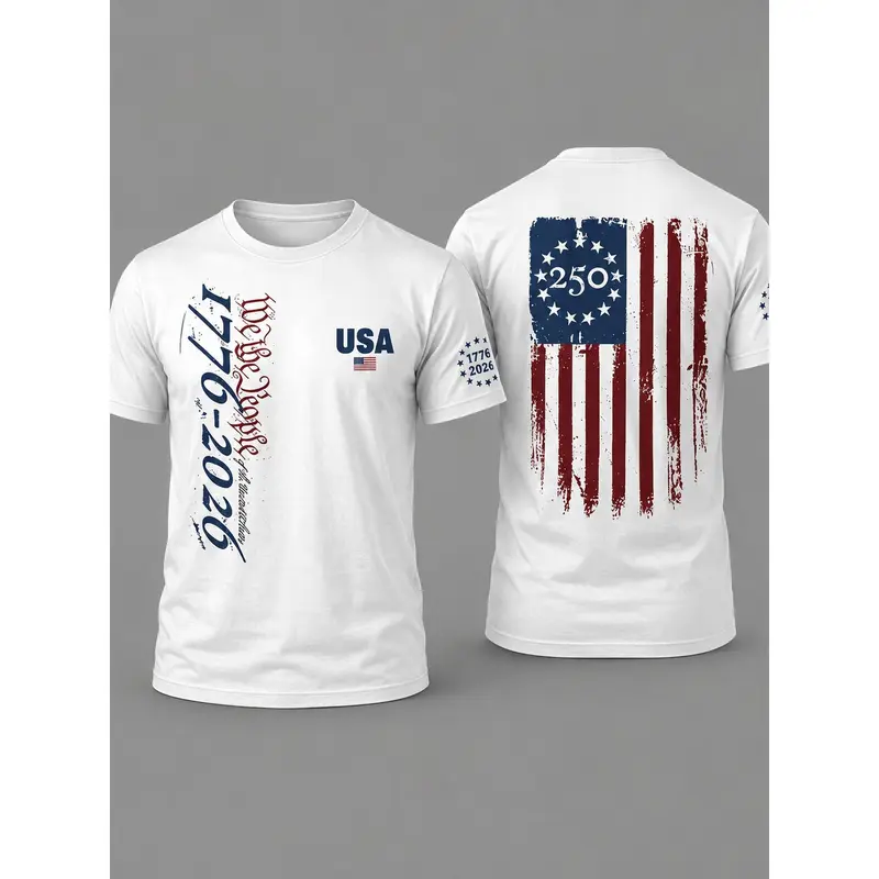 Men's Clothing Unisex USA Bi50th Anniversary 1776-2026 Tshirt Top - 180G Relaxed Fit Black T-Shirt with Stars and Stripes Flag, Celebrate 250 Years American Heritage, Clothes for Women, Versatile Occasions, Classic