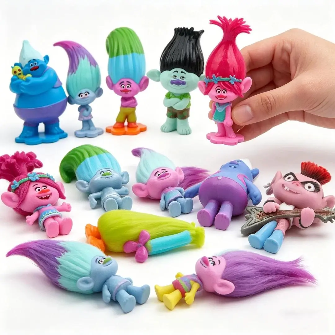 18PCS Trolls Branch Critter Skitter Figure Cool Cute Kawaii Anime Figure Toy Doll Model Decoration room decoration Birthday Gift