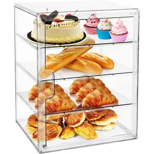 Pastry Display Case,Bread Box for Kitchen Countertop,4-Layer Adjustable BreadBox, Large Capacity Bread Box for -baked Breads,Muffins,Bagel Storage Container, Bread Holder 1-Pack