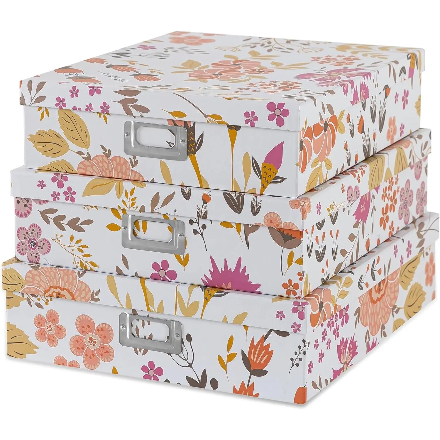 -  Storage Boxes with , Set of 3, Floral Collage | Decorative Cardboard Document Box Set for Photos, Scrapbooks and Memories, Large Pretty Letter Organizers for Organizing