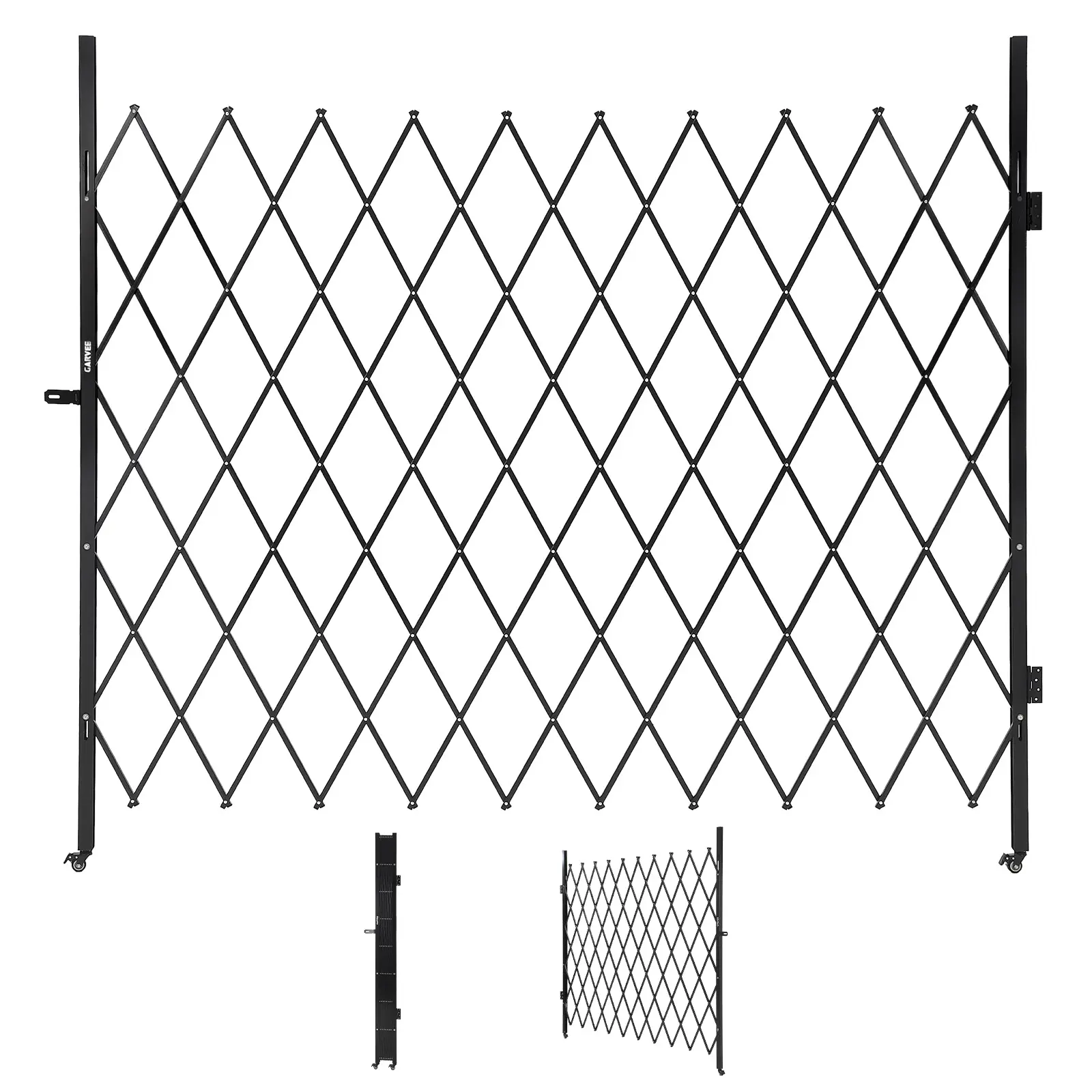 Folding Security Gate on Wheels 🔥 Expandable Mobile Barricade with 2 Locking Casters, Portable Driveway Gate, Pet Gate, Heavy Duty Metal Safety Barricade for Garage Driveway