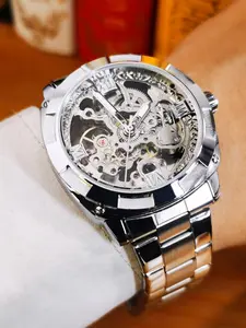 1pc Fashion Square Skeleton Automatic Mechanical Watch for Men Luminous Hands Top Brand Stainless Steel Strap Business Casual Mens Watches Top Brand Wristwatches Gifts