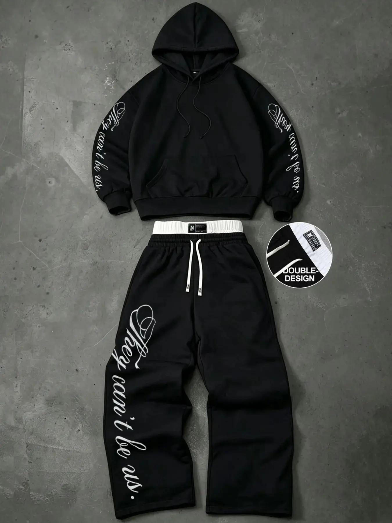Men's 2-Piece Fashion Casual Set with Cherry Blossom Hoodie and Drawstring Wide Leg Pants, Loose Fitting for Spring & Fall Sports Wear
