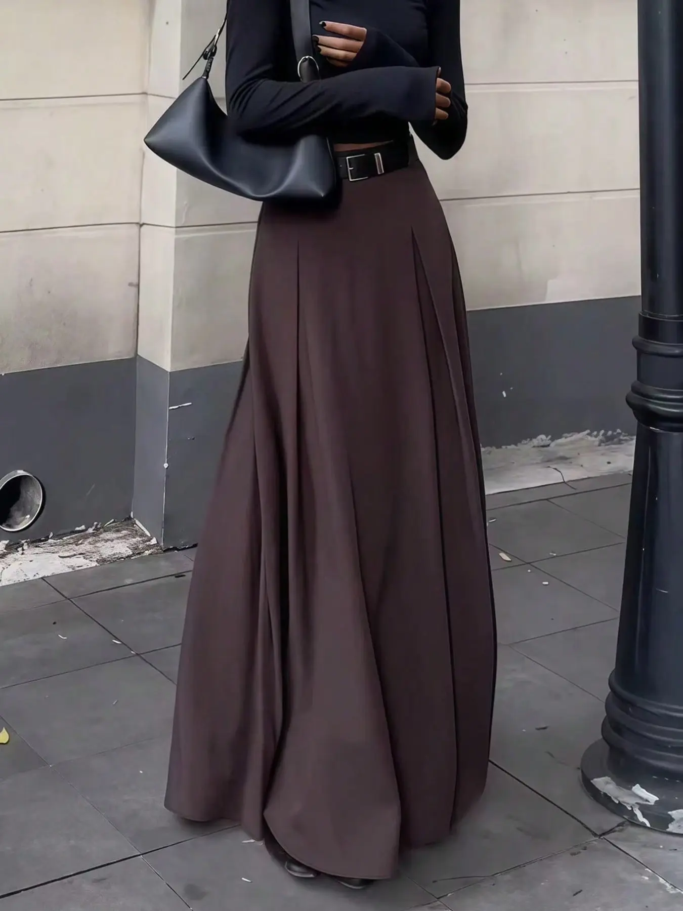 Women's Vintage Marled High Waist Maxi Dress, Flowy Smooth Slimming Maxi Length Long Skirt, Versatile Minimalist Casual Party Meeting Dress Womenswear Bottom