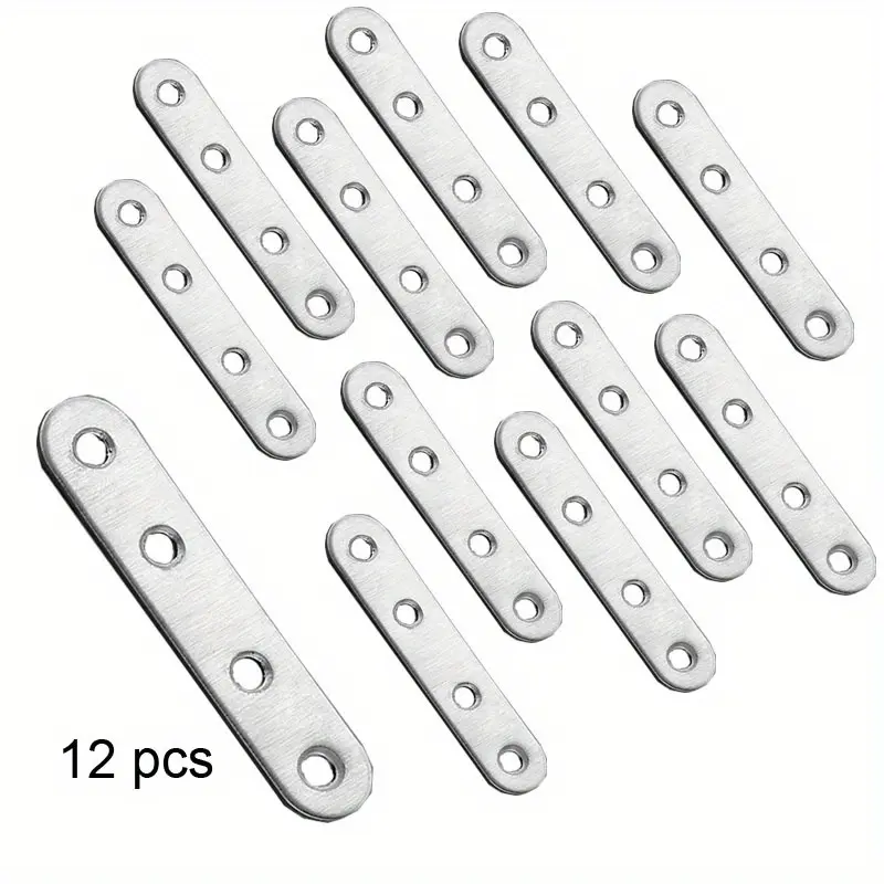 12pcs Flat Mending Plate Stainless Steel Flat Bracket Metal Straight Brace Repair Joining Fixing Bracket Wood Bracket Connector