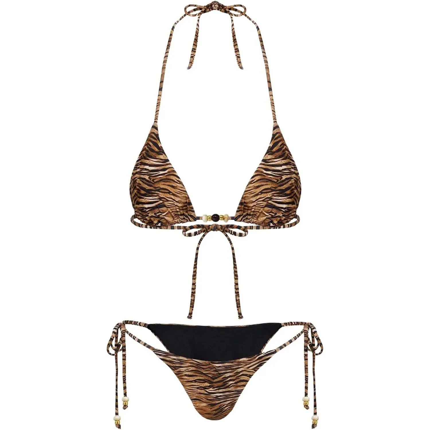 Women's 2 Pieces Zebra Striped Bikini Set Halter Triangle Swimsuit Y2K Tie Side Bathing Suit
