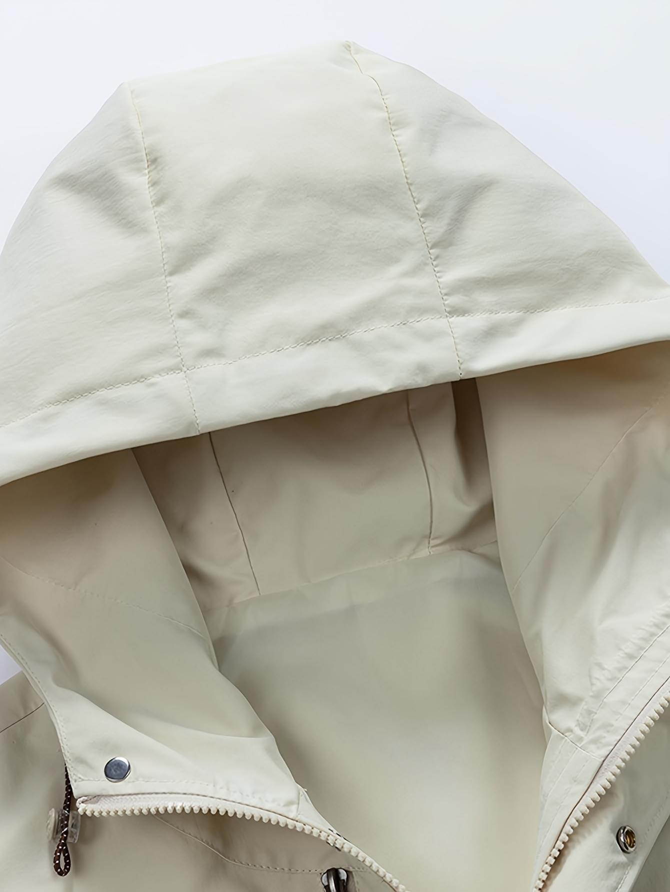 UOSO Men's White Hooded Jacket with Black Zipper & Loose Fit - Heavy-Duty Windproof Shell Coat for Hiking, Skiing, Snowboarding|   Spring/Fall Outdoor Jacket with Lettering & Logo Design, Pockets|   Winter Sports Apparel (No-Stretch Fabric, Hand Wash/Dr