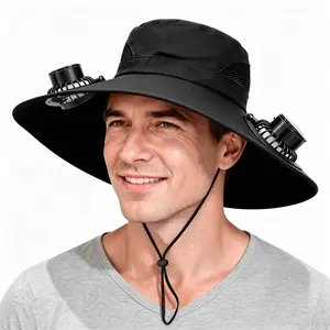 Men's Multifunctional Solar Hat - 2 Fans, USB Charging, Breathable Sun Protection for Outdoor Fishing, Summer Hiking,adjustable sunscreen hat,summerwins high airflow