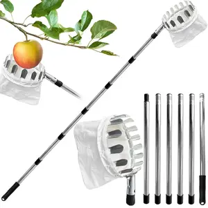 Stainless Steel Splicing Rod Fruit Picker, 1.6/2.4/3.2/4m Telescopic Pole, High Tree Orchard Picking Tool, Farm Garden Supplies