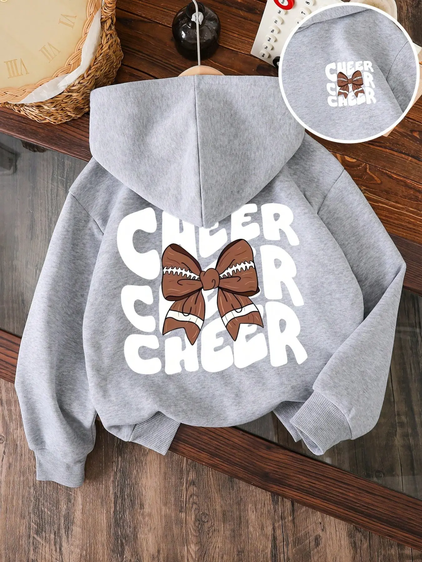 Girls' Hooded Sweatshirt, Simple Korean Style, Small Bow Letter Print, Casual Long Sleeve, Loose Fit, Fall Fashion, School & Commute Wear, Loose Sweatshirts