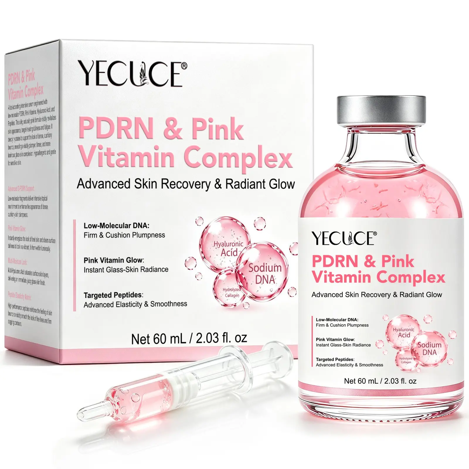 Glow Intensive PDRN Ampoule 60ml Multi-Effect Repair Serum – Firming, Brightening, Hydrating, and Plumping in One. Low-Molecular PDRN + Pink Vitamins + Peptides + Hyaluronic Acid. Suitable for All Skin Types Your Daily Choice for Anti-Aging and Radiance