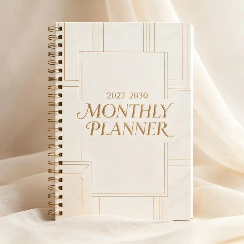 2027-2030 Monthly Planner/Calendar - January 2027 to December 2030, 4-Year Monthly Planner Notebook, White Minimalist Theme Cover Design Journal, Yearly and Daily Calendar Planning, Monthly Tabs, 48-Month Calendar, 5.5 x 8.3 Inches Thick Paper, Elastic Co