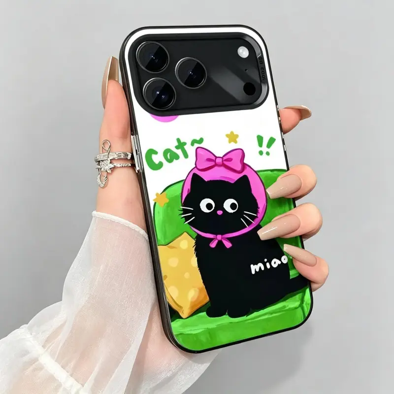 Cat Themed Charming Printed Phone Case, For iPhone 17 ProMax 16 15 14 Plus 13 12 11 Pro XSMax and SamsungGalaxy S26 S25 PLUS S24 S23 Ultra Ultra，IMD crafted modern gradient silver,  comprehensive protection ，modern design  stylish gift