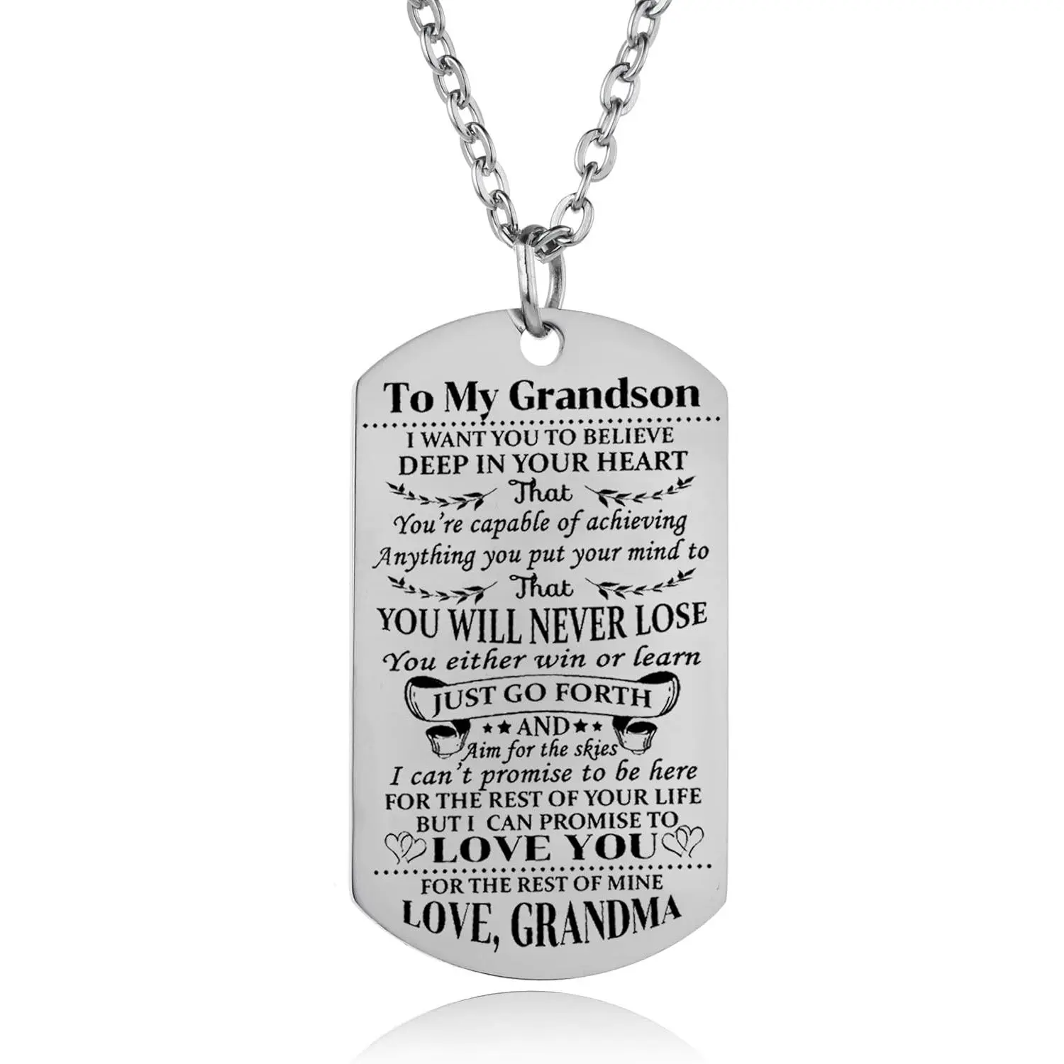 Grandson Necklace - Love  Tag Believe Inspirational Gifts From Grandma To Grandson - Birthday & Graduation