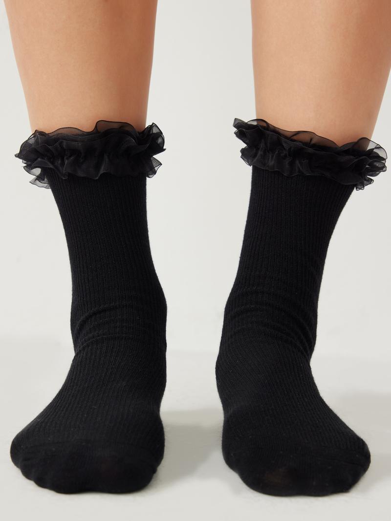 Cider [2 colors, size One Size-One Size] Solid Lace Trim Crew Socks