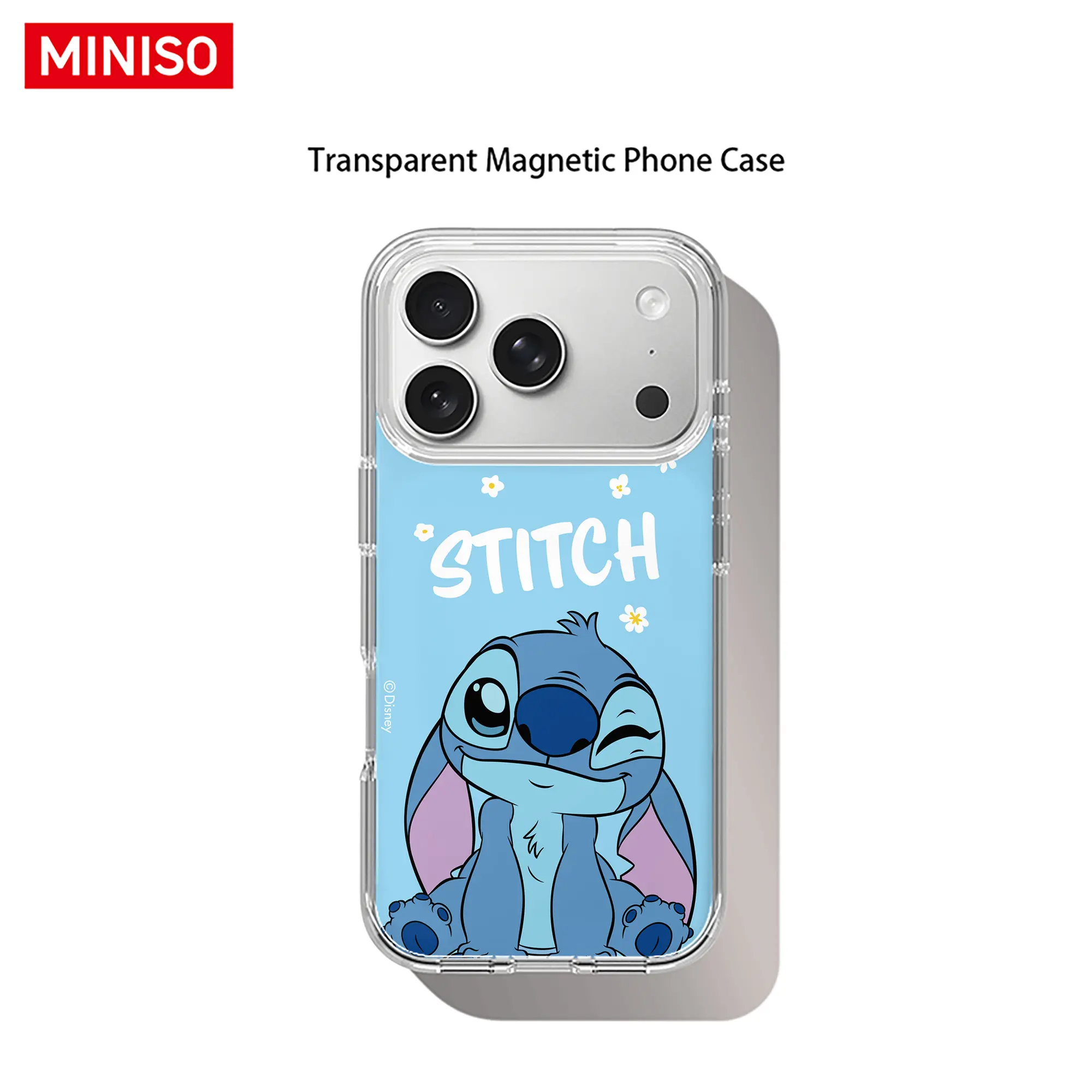 Disney Stitch Sweet Stitch Light Blue Daisy Design Phone Case Transparent Magnetic Shockproof case suitable for iphone 17 Pro Max/17 Pro/17 Air/17/16/15/14/13/12/11 Series