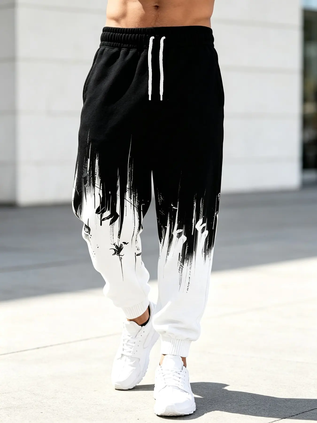 Men's Boho Style Sweatpants, All over Print, Loose-Fitting, Spring & Fall, Urban Daily Wear, Lotus Print, Drawstring Waist
