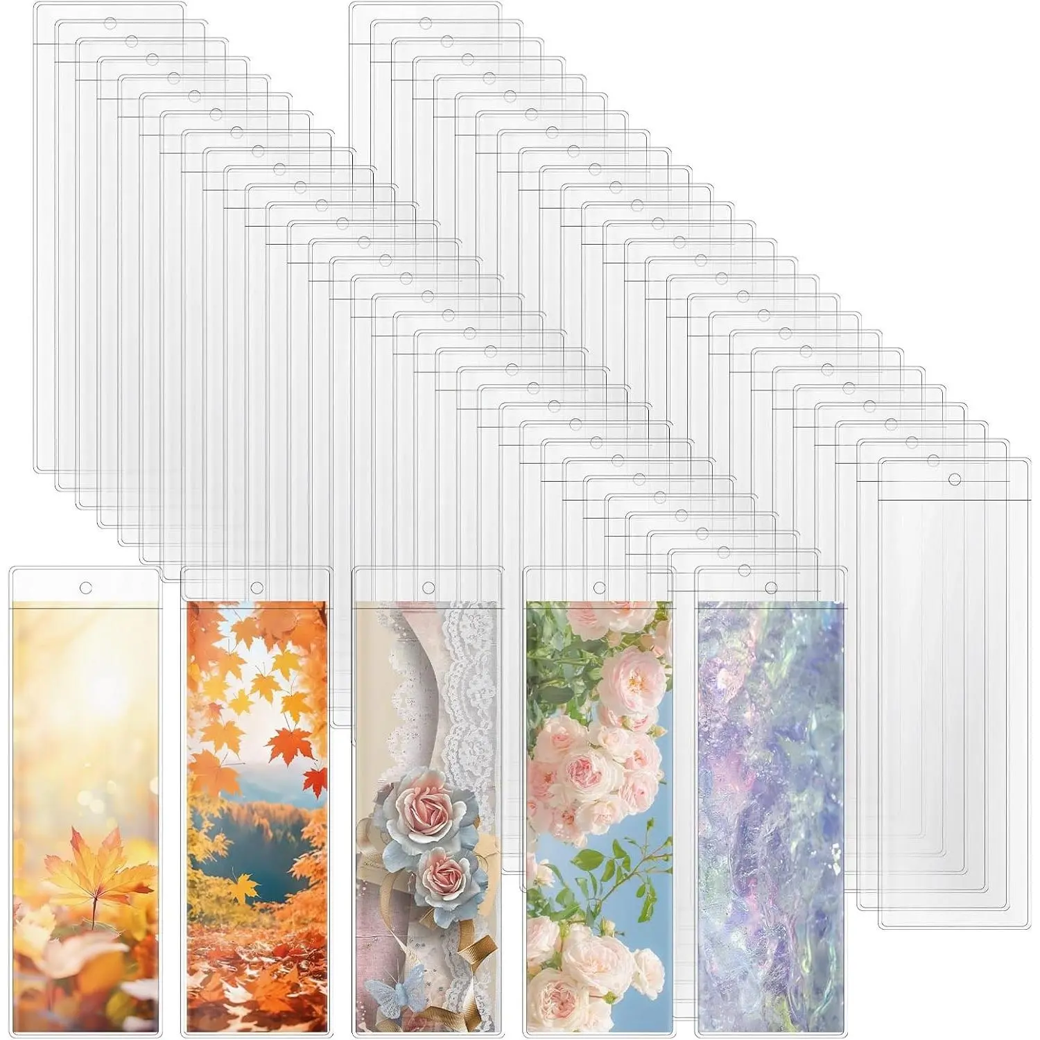 100 PCS Clear Bookmark Sleeves, 7.5 x 2.5 Inch Blank Bookmark Holder Large Clear Photo Booth Sleeves with Hole Book Marker Cover Holder for Wedding Valentine’s Party Favor Decoration