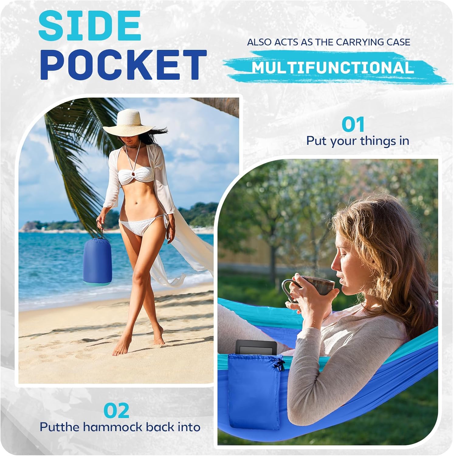 Camping Hammock Lightweight, Portable Hammocks Parachute Hammock with Two Tree Straps, Single or Double Travel Swing Nylon Camp Hammocks, Outdoor Essentials for Beach Backpacking Hiking for Gifts, Blue