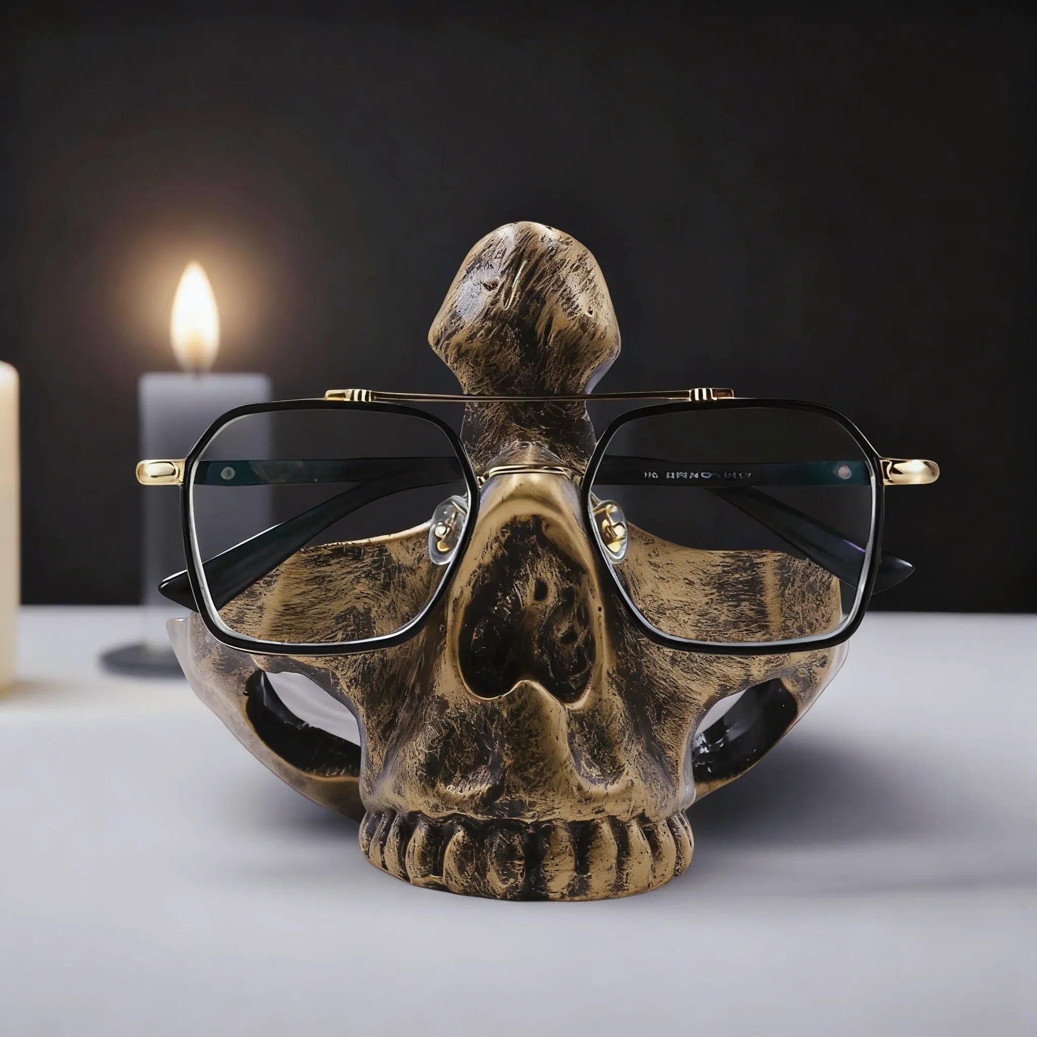 Gothic Skull Glasses Holder with Storage Tray - Novelty Eyeglasses & Sunglasses Display Stand - Desktop Organizer for Home & Office - Decorative Catch-All Tray for Nightstand, Entryway - Creative Gift Idea for Birthday & Christmas - Halloween Decoration