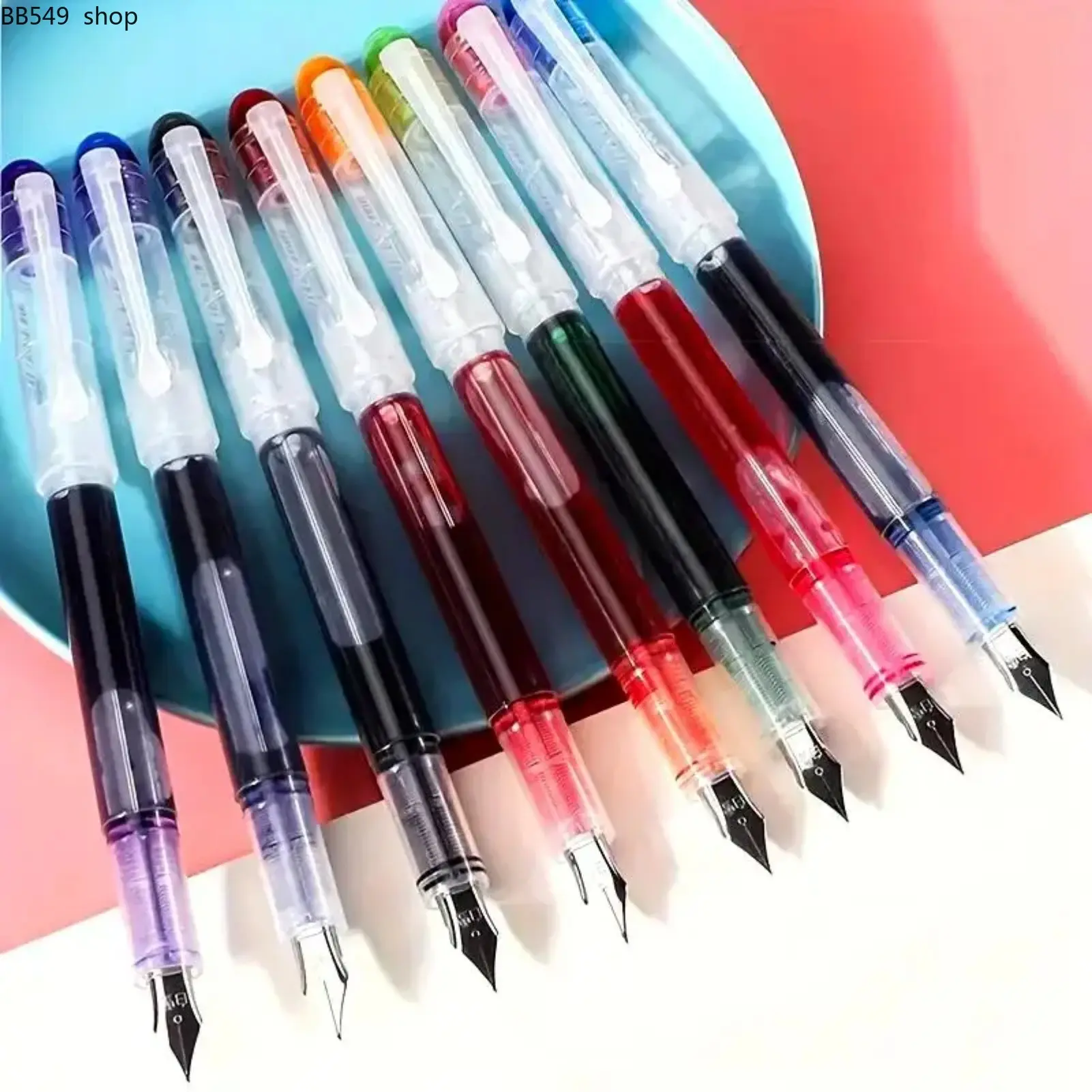 8-Color Straight Liquid Fountain Pen Set (8pcs) – No Ink Refill Required, Large Capacity Quick-Drying Writing Pens for Office & Student Use, Multi-Color Smooth Ink Pens