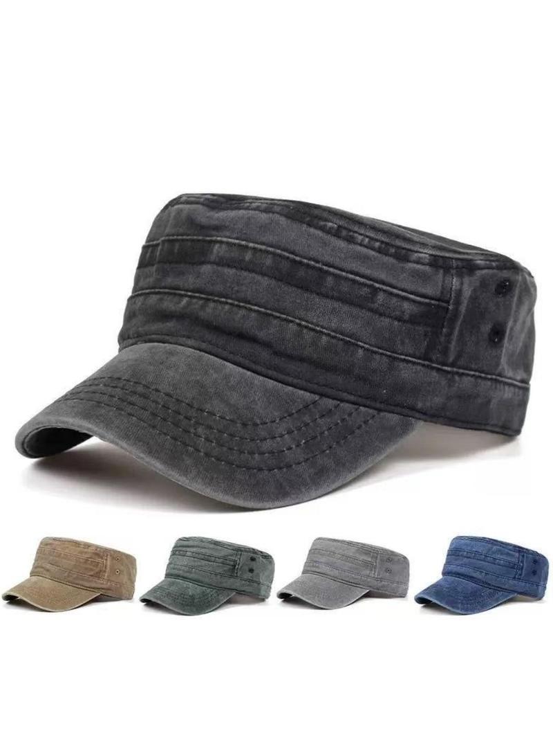Unisex Outdoor Army Cap, Retro Flat Top Design, Adjustable Sun Protection Hat for Everyday Wear