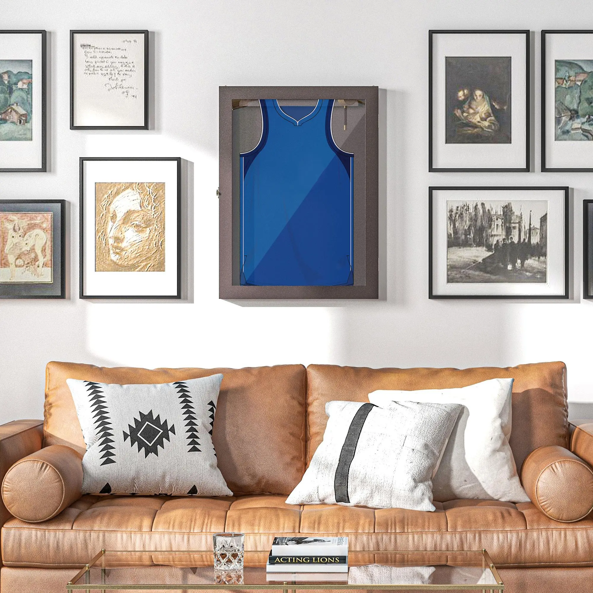 23.5" x 31.5" Sports Jersey Display Frame Case, UV-Resistant Jersey Shadow Box, Sports Memorabilia Wall Display Cabinet for Football, Basketball, Baseball Jerseys, Collectibles, Home, Office, Brown