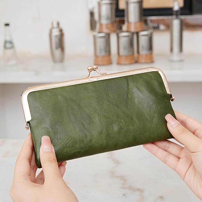 Elegant Vintage Bifold Wallet for Women, Travel Minimalist Long Purse with Kiss Lock Closure Green Zipper Pouch Multiple Card Slots ID Window Secure Organizer Elegant Vintage Bifold Wallet for Women, Travel Minimalist Long Purse with Kiss Lock Closure Green Zipper Pouch Multiple Card Slots ID Window Secure Organizer
