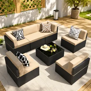 7 Pieces Outdoor Patio Furniture Set, Outdoor Sectional Conversation Furniture Chair with Coffee Table,Patio Sectional for Garden,Backyard
