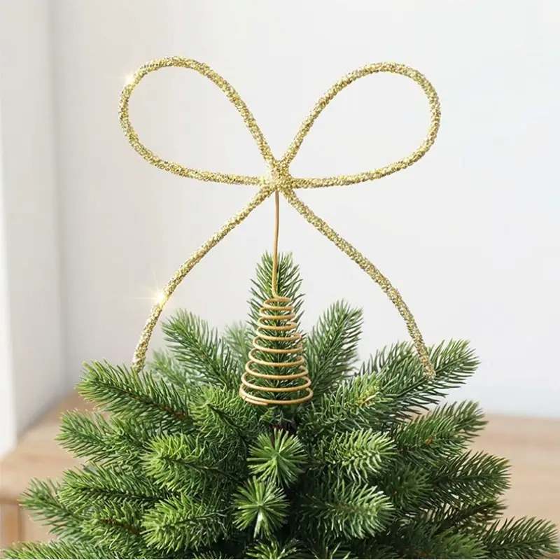 Water Drill Bowknot, Iron Tree Top Star, Creative Christmas Tree Decoration, Holiday Gift Idea, Festive Ornament for Home Decor