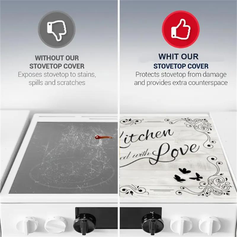 Kitchen-Themed Gas Stove Cooktop Panel Protector Cover, 1 Count Heat & Scratch-Resistant Stove Top Cover, Easy to Clean Stove Protector Plate