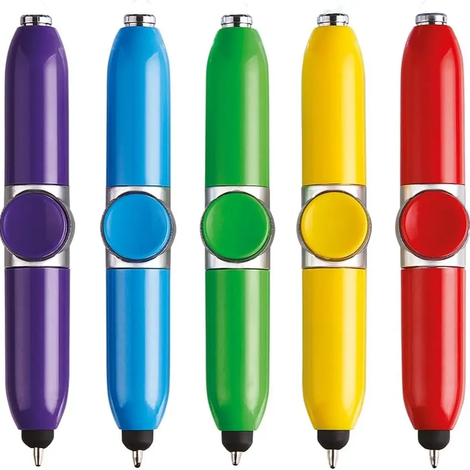 creative led light fidget spinner pen multi functional spinning pen on fingers portable relax pen stick for anxiety Fingertip gyro pen colorful decompression pen stylus pen for iPhone any device pressable ballpoint pen for shool college office teenager