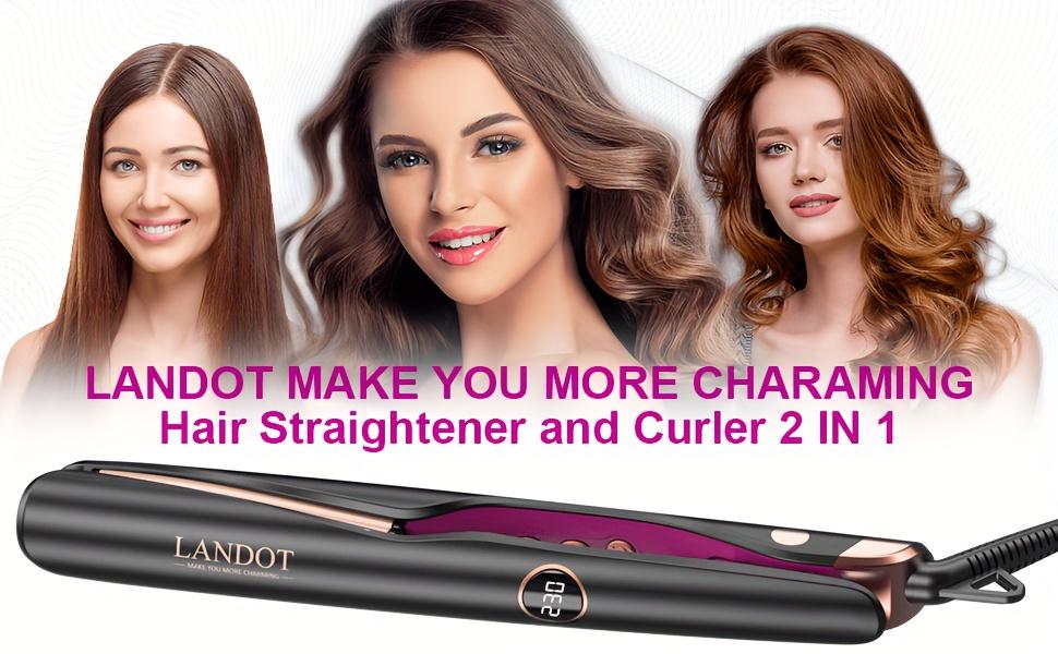 LANDOT Flat Iron Curling Iron In One - Hair Straightener And Curler 2 In 1 - Twist Straightening Curling Iron - Professional Multi Styler Hair Styling Tools For Curl Wave Straighten Hair, Mother's Day Gift