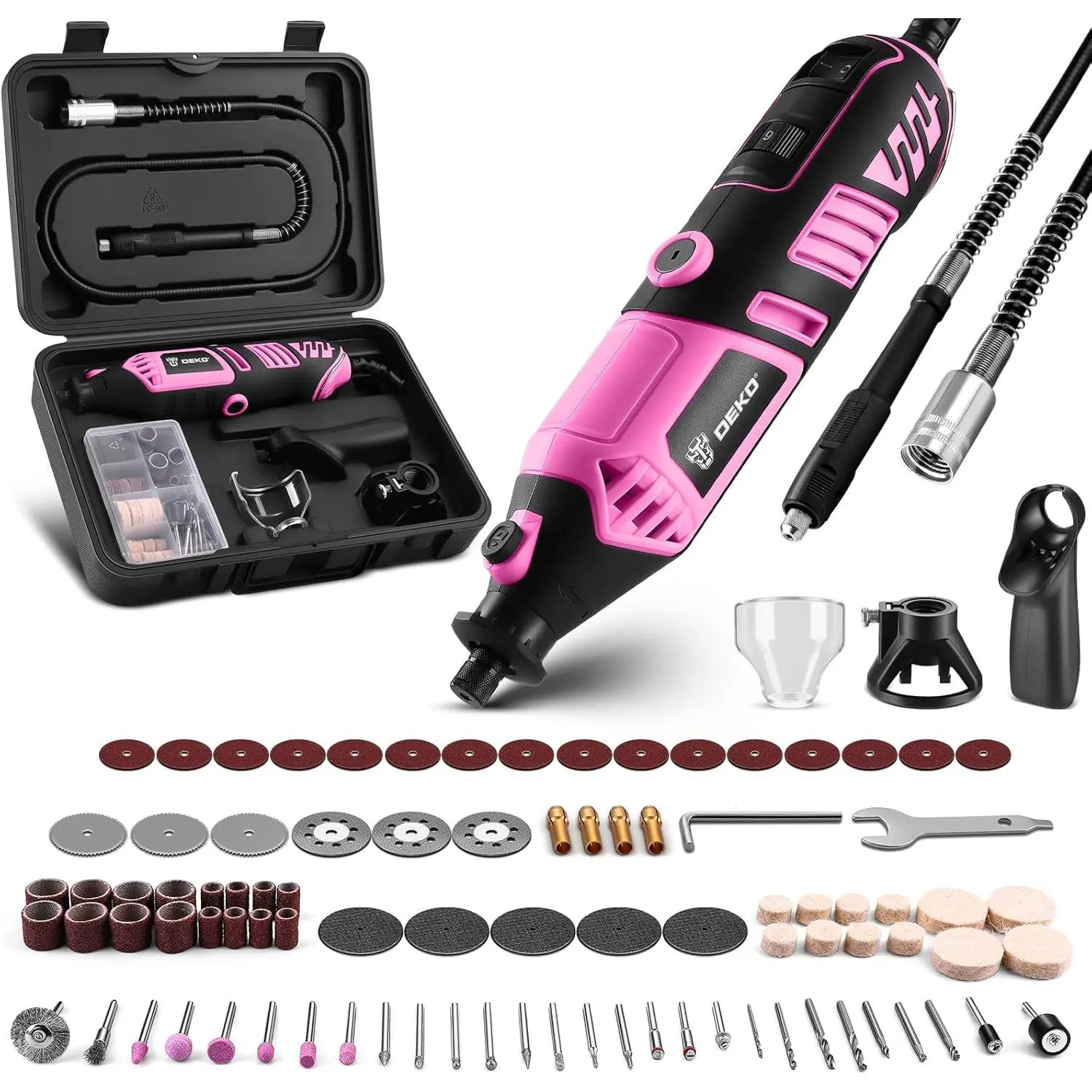 Tool Kit: Hand Mini for Wood/, Electric Machine Set with Flex Shaft for Carving, Cutting, Sanding, Grinding, Polishing, Engraving Pink