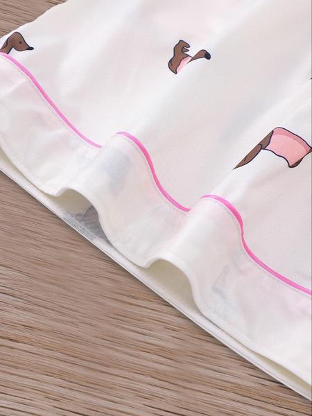 Women's All Over Dachshund Print Shirt & Elastic Waist Shorts Pyjama Two-piece Set, Casual Comfy Short Sleeve Collared Top & Shorts PJ Set, Ladies Sleepwear for All Seasons, Loungewear, Pajama Set, Pajamas