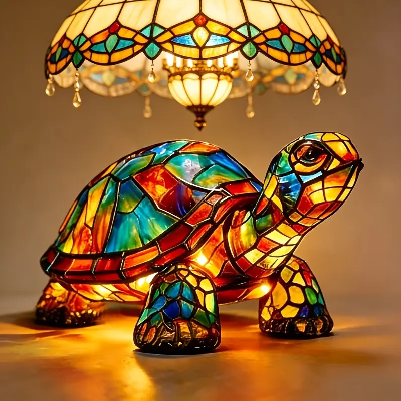 Vintage Colorful Turtle Night Light, Cute Animal Shaped Handmade Ambient Table Lamp, Bedroom Bedside Living Room Study Decor, Perfect Gift & Collection for Turtle Lovers, Ideal for Mother's Day Thanksgiving Christmas