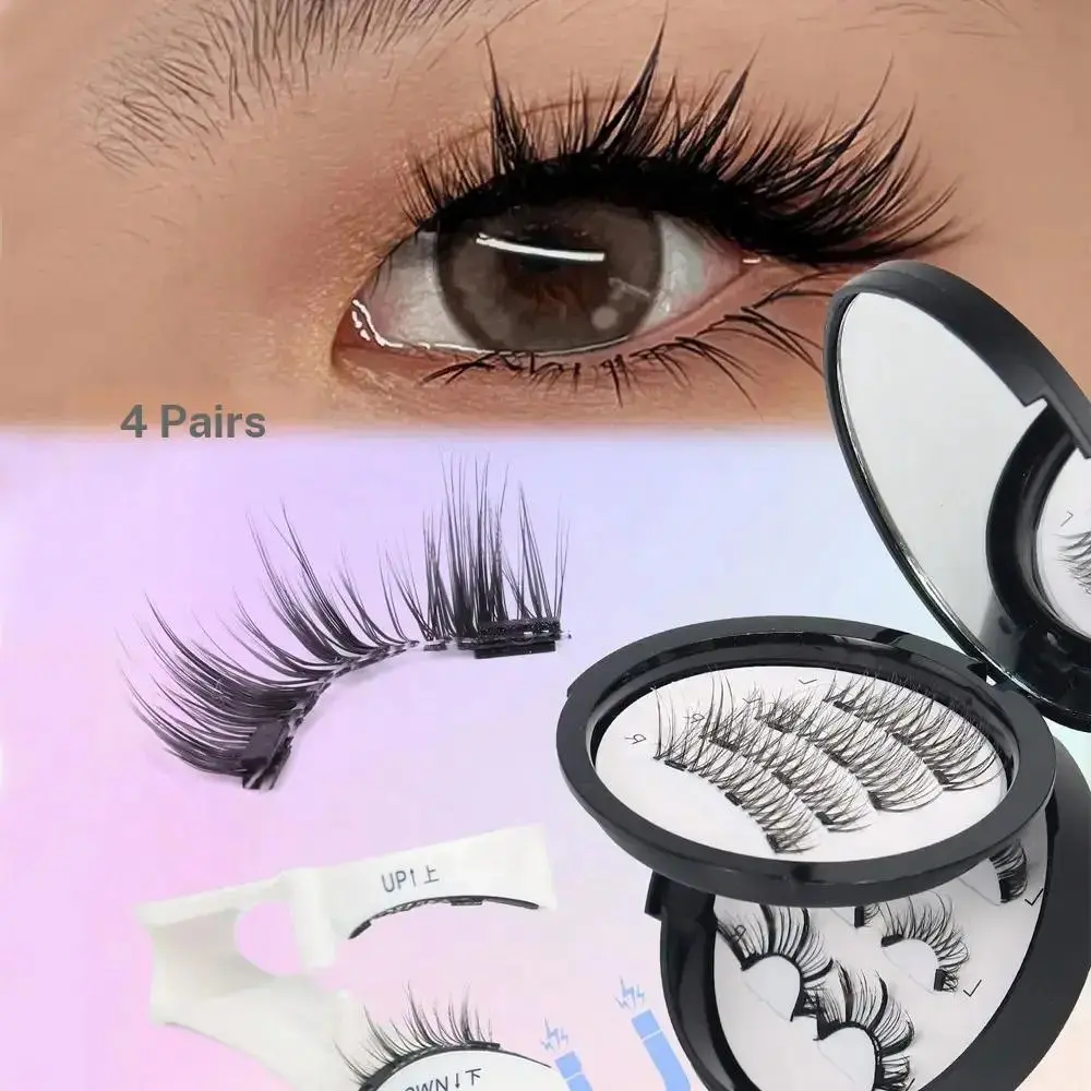 4 Pairs New Large Capacity Magnetic False Eyelashes, Cosmetic, Cross Transparent Stems, Multiple Styles, Easy to Wear and Remove, Comfortable, 3-12mm, Mixed Style Lashes