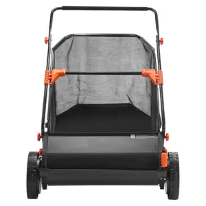 26" Heavy-Duty Push Lawn Sweeper with 7 cu.ft Leaf Collector, 4 Spinning Brushes, Adjustable Height, Rubber Wheels for Easy Grass Cleanup