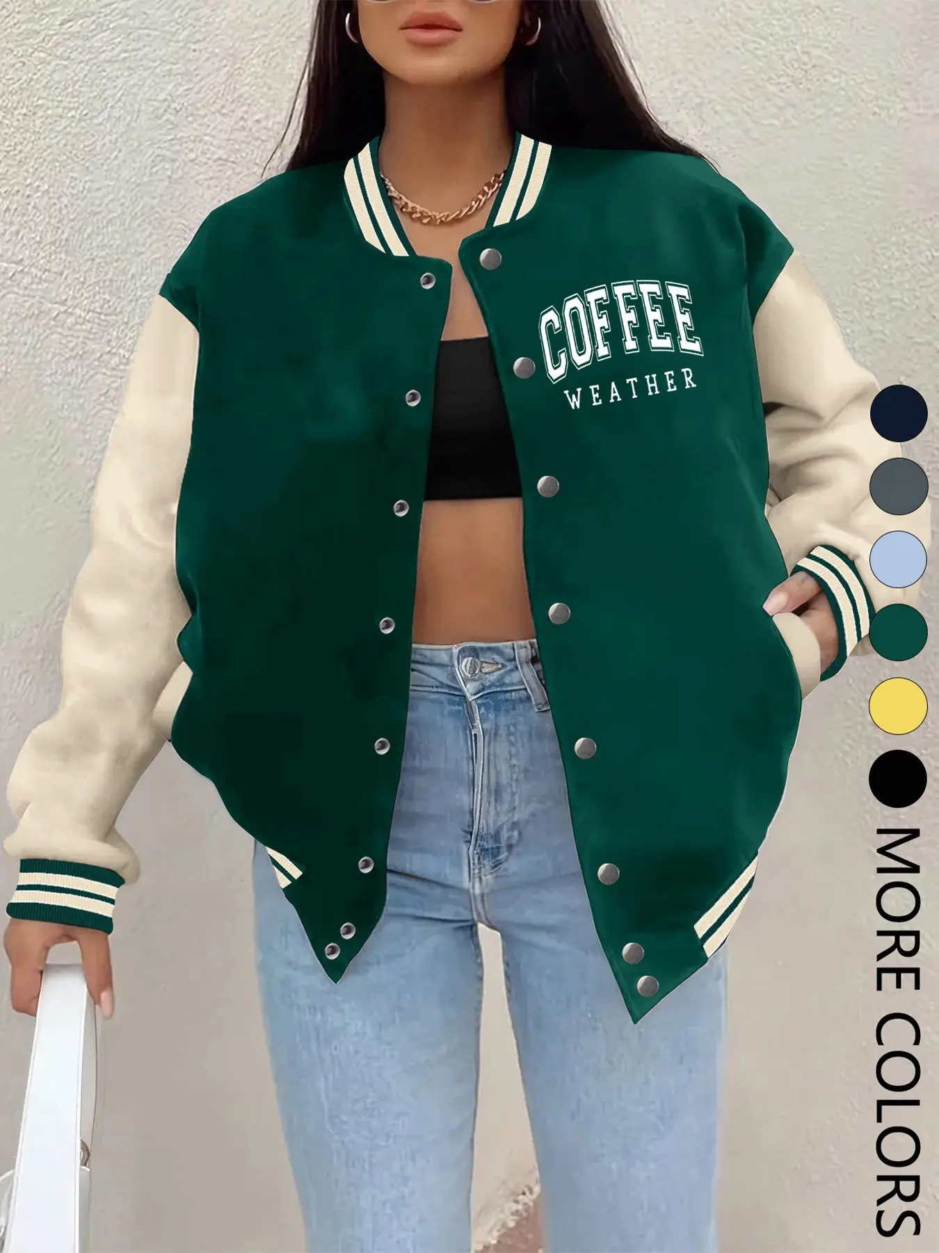 New Women's Baseball Jacket for Fall Winter, Creative Letter Print, Casual Sporty Outerwear Coat, Comfortable Versatile Jacket, Hip-Hop Style, Multiple Colors