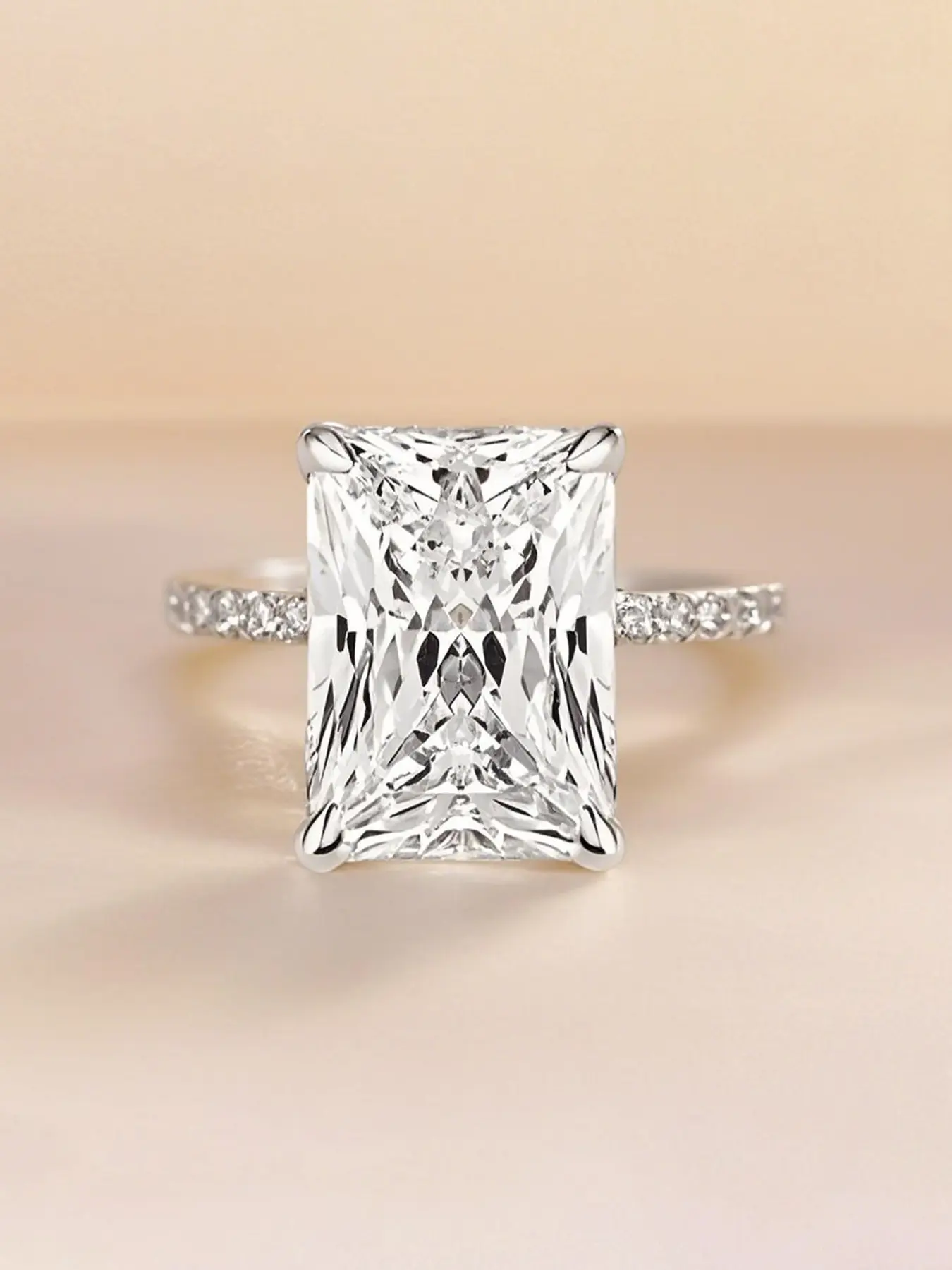 4 Carat Radiant Cut Cubic Zircon Ring, Princess Square Four Prong Setting, Women's Engagement Proposal Promise Ring, Valentine's Day Gift, Ring Jewelry