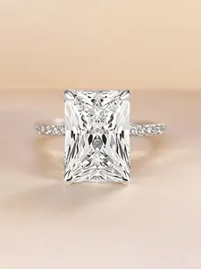 4 Carat Radiant Cut Zircon Ring, Princess Square Four Prong Setting, Women's Engagement Proposal Promise Ring, Valentine's Day Gift