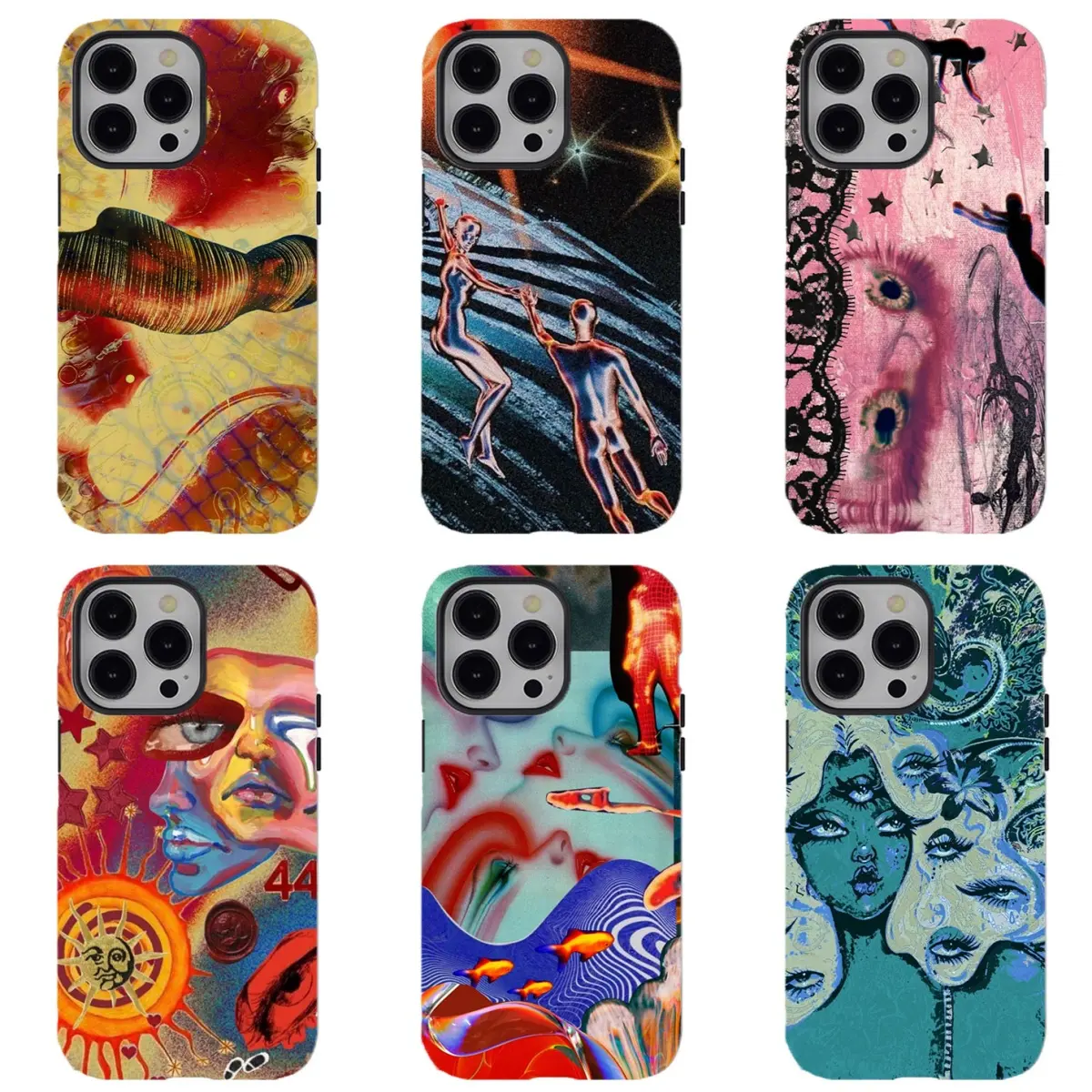 couple,soft,caprisun,Tough,Artistic,Cat,luxury,crystal,texture,Matte Screen Protector & Trippy Psychedelic Abstract Figure Art Phone Case - Shockproof Cover, Indie Grunge Aesthetic, Surreal Hippie Vibe, Compatible with iPhone 17 Pro Max 16 15 14 13 12 11