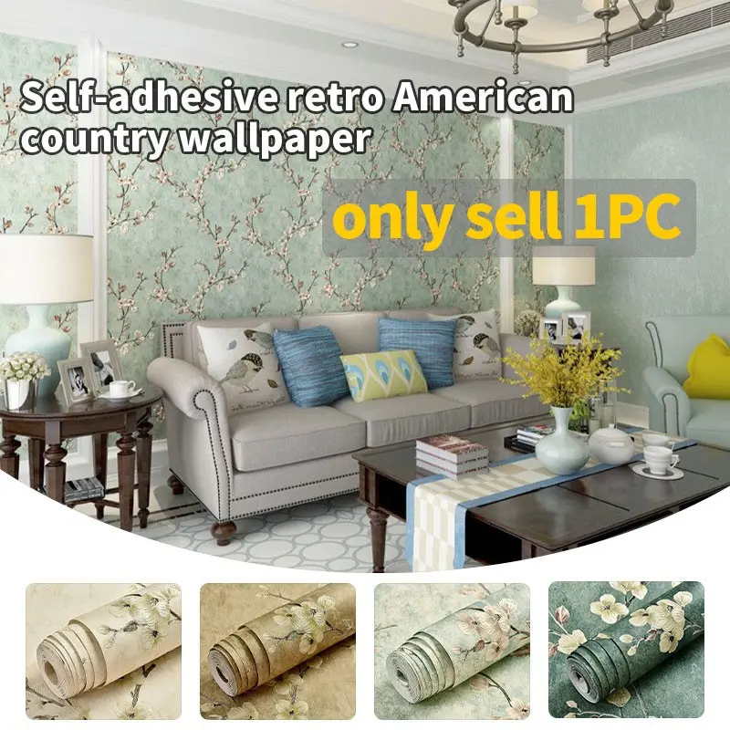 One roll of self-adhesive European pastoral floral non-woven wallpaper. Easy to install, simply peel and stick. Thickened, breathable, and cut to size. 20.8"x 118.11". Suitable for bedroom, living room, TV background wall, and other home decorations.