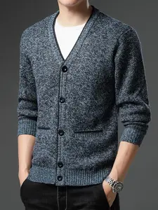 Women's Knitted Cardigan Coat, Long Sleeve V-Neck Button Front, Loose Fit with Pockets, Fall & Winter Warm Outerwear